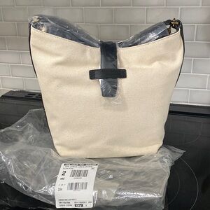 NWT J Crew Leather & Canvas Purse Crossbody or Shoulder Black & Cream Bucket